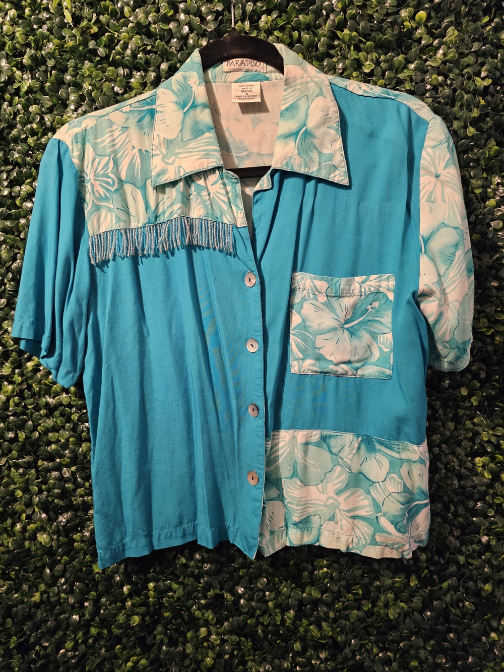 Paradiso Womens Turquoise Floral Button-Up Shirt